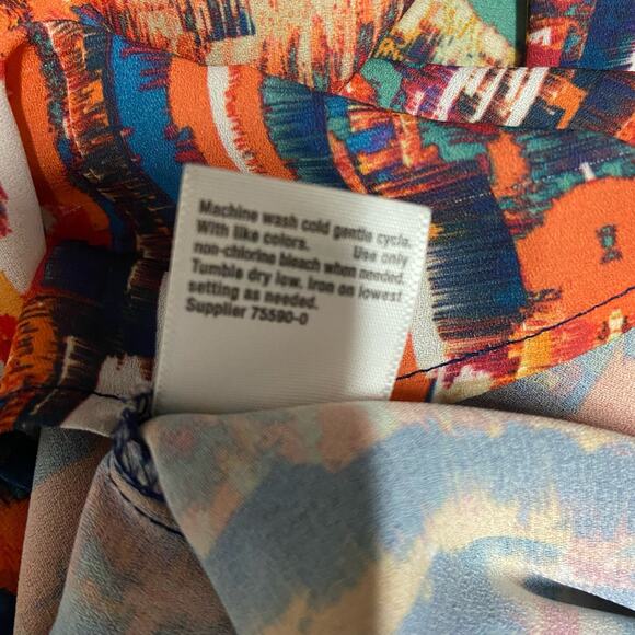 ANA A New Approach Top Blouse Orange Multicolor M Tie Front - Picture 12 of 13